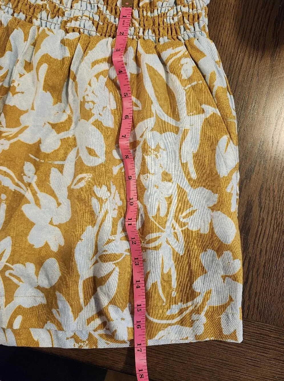 Ava & Viv Mustard Floral Linen Elastic-Waist Shorts - Picture 7 of 7